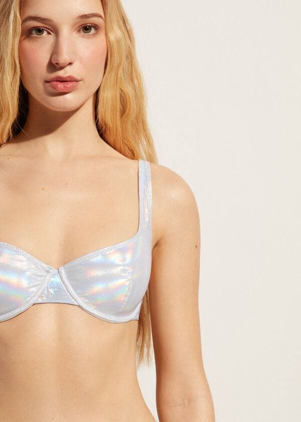 calzedonia balconette daytona damen-bikini-oberteil mit beschichtetem effekt silber