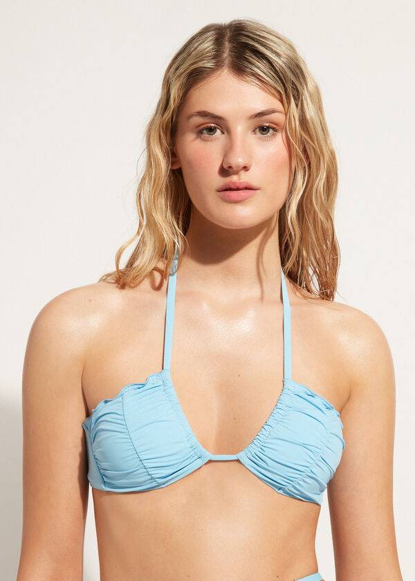 calzedonia bandeau-bikini-oberteil mit kordelzug für damen modell islamorada blau