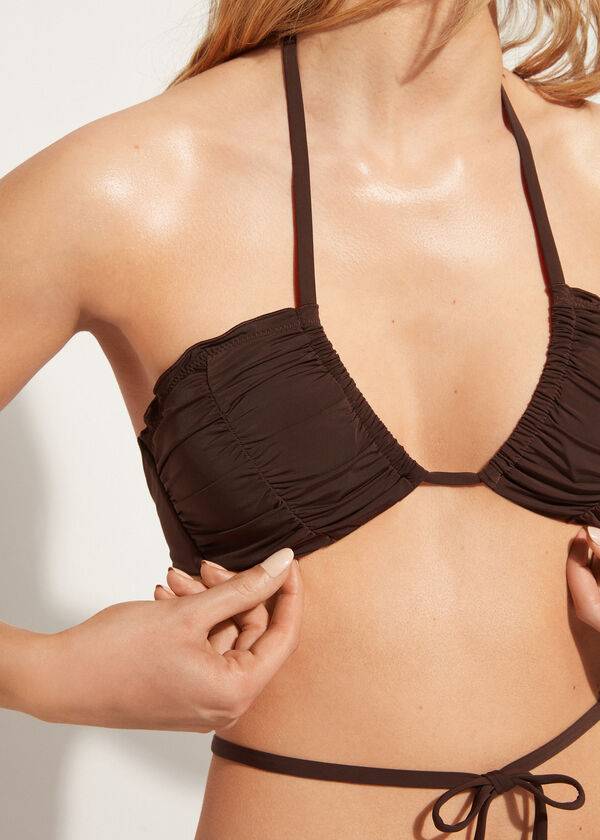 calzedonia bandeau-bikini-oberteil mit kordelzug islamorada damen kaffeebraun