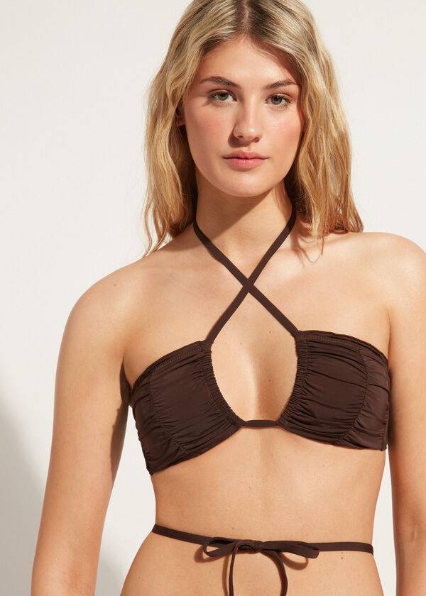 calzedonia bandeau-bikini-oberteil mit kordelzug islamorada damen kaffeebraun