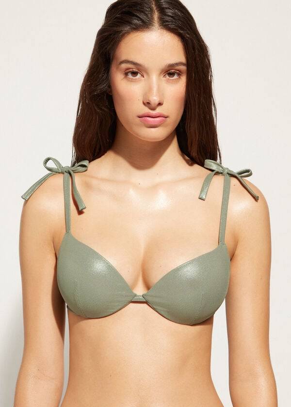 calzedonia bikini-oberteil mit abgestufter polsterung und push-up-effekt für damen grün