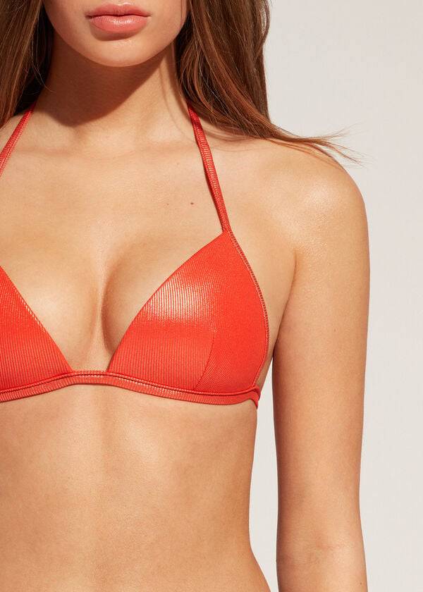 korallenorange damen calzedonia triangel-bikini-oberteil mit abgestufter polsterung und antigua-schnitt