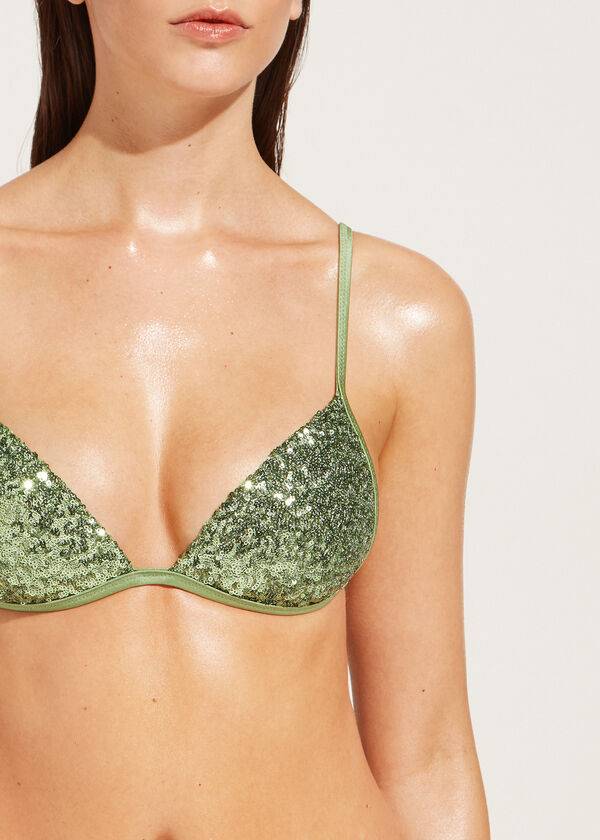 grüne calzedonia triangel-bikini-oberteile für damen mit abgestufter polsterung cannes