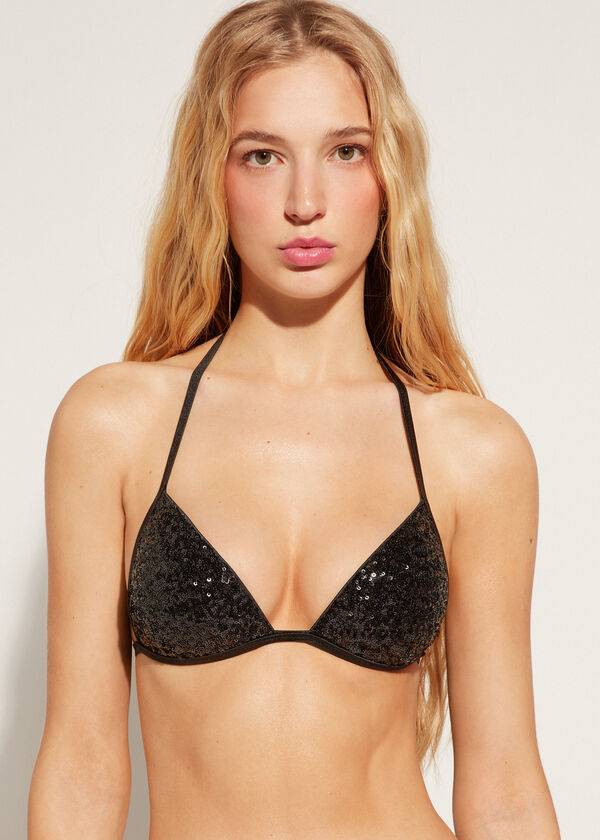 schwarzes calzedonia triangel-bikini-oberteil mit abgestufter polsterung cannes-design für damen