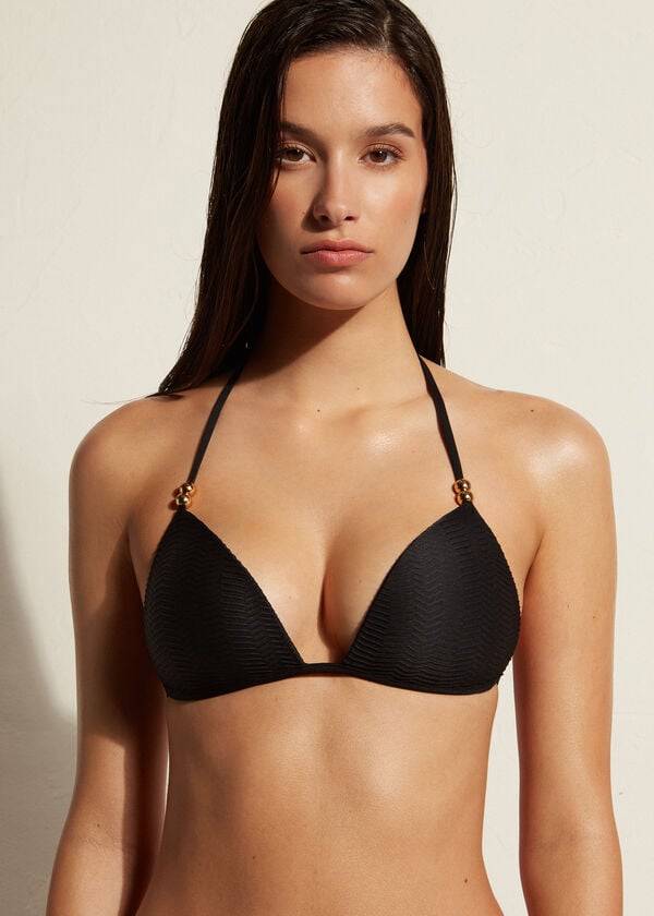 schwarze calzedonia triangel-bikini-oberteile mit abgestufter polsterung casablanca-stil für damen