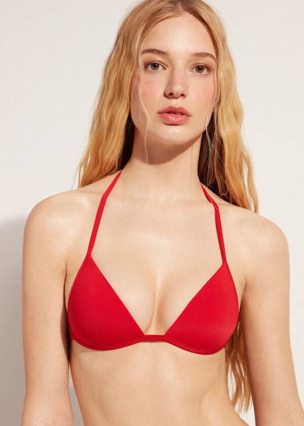 calzedonia triangel-bikini-oberteil mit abgestufter weicher polsterung indonesisches damenmodell rot
