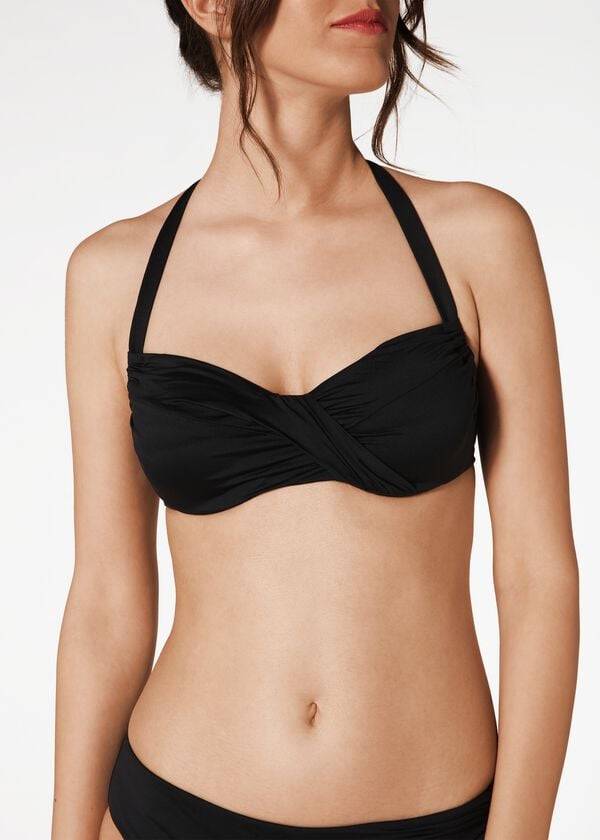 calzedonia indonesia c-cup balconette bikini-oberteil mit kordelzug für damen schwarz