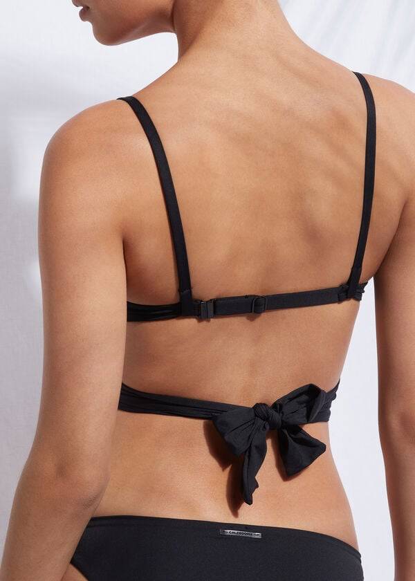 schwarzes damen-bikini-oberteil von calzedonia indonesia mit push-up-effekt und gekreuzten trägern