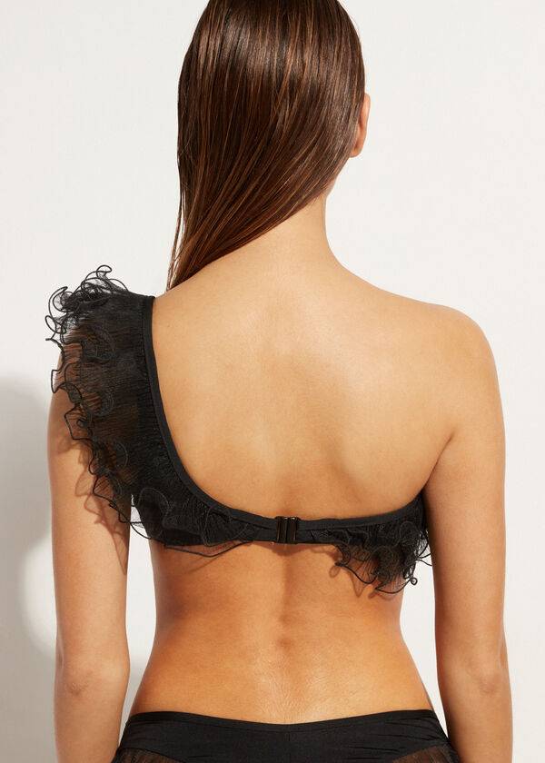 calzedonia leicht gepolstertes bandeau-bikini-oberteil mit einem träger schwarz für damen singapur