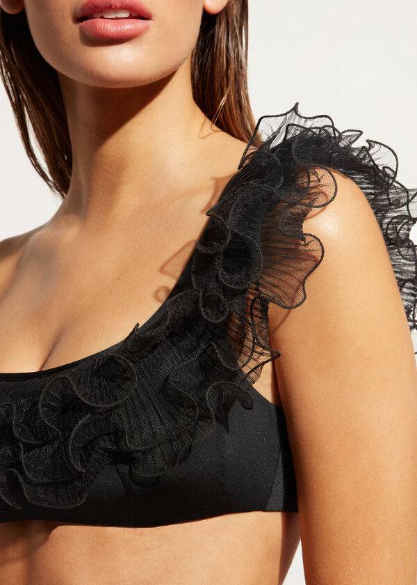 calzedonia leicht gepolstertes bandeau-bikini-oberteil mit einem träger schwarz für damen singapur