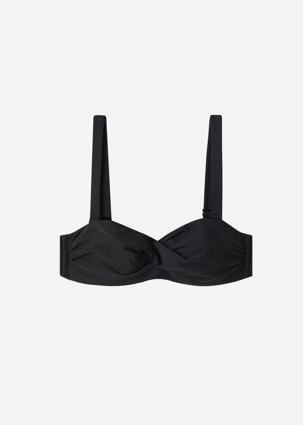 schwarzes calzedonia bandeau-bikini-oberteil aus indonesien mit polsterung und mikrofaserbezug