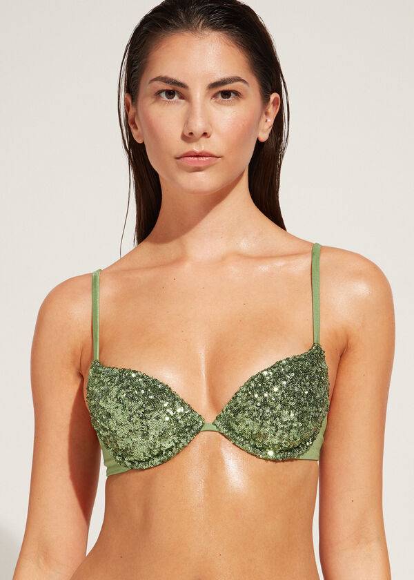 calzedonia gepolstertes push-up cannes rosa damen-bikini-oberteil grün