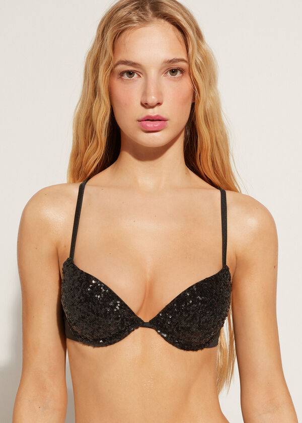 schwarze calzedonia push-up bikini-oberteile für damen modell cannes rosa gepolstert