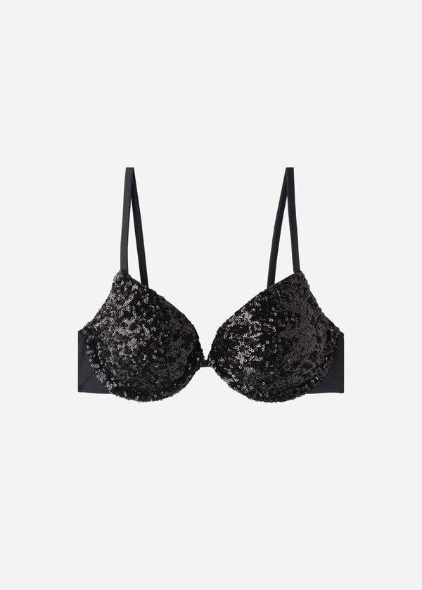 schwarze calzedonia push-up bikini-oberteile für damen modell cannes rosa gepolstert