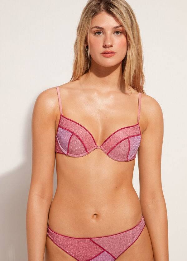 pinkfarbenes calzedonia push-up-bikini-oberteil lisbona mit polsterung für damen