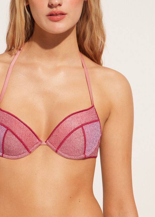 pinkfarbenes calzedonia push-up-bikini-oberteil lisbona mit polsterung für damen
