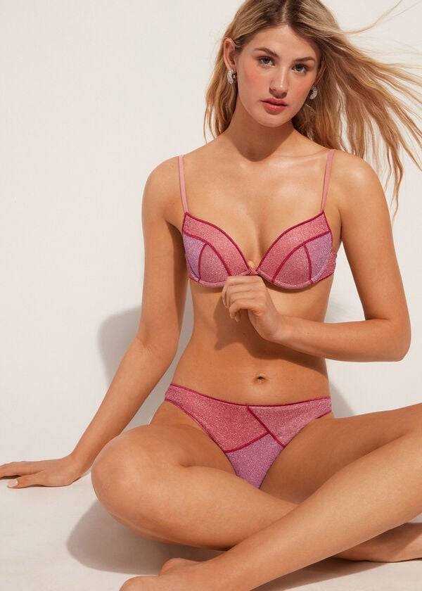 pinkfarbenes calzedonia push-up-bikini-oberteil lisbona mit polsterung für damen