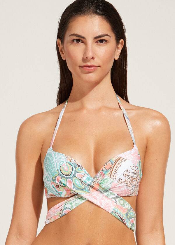 calzedonia damen-bikini-oberteil mit polsterung und push-up-effekt modell saint tropez blau