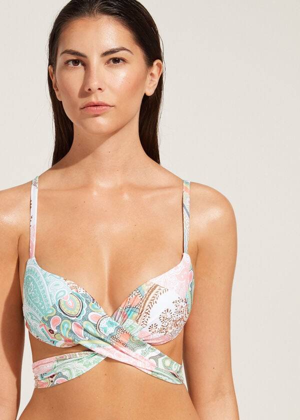 calzedonia damen-bikini-oberteil mit polsterung und push-up-effekt modell saint tropez blau