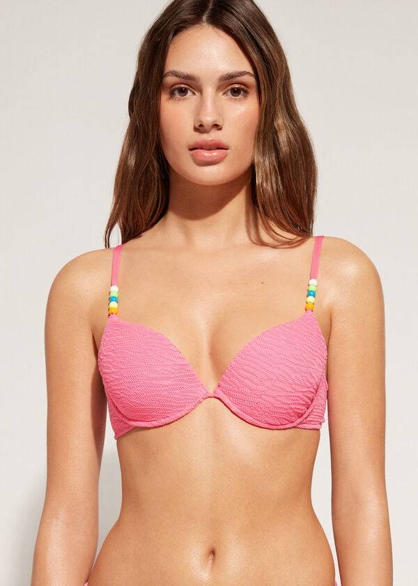 pinkfarbene calzedonia push-up bikini-oberteile für damen san diego gepolstert