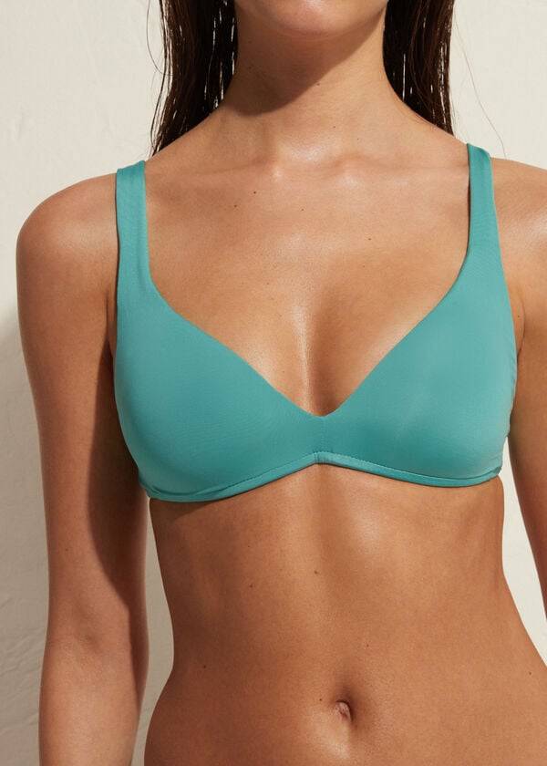 calzedonia damen-bikini-oberteil mit polsterung triangel-schnitt indonesisches Öko-design türkis