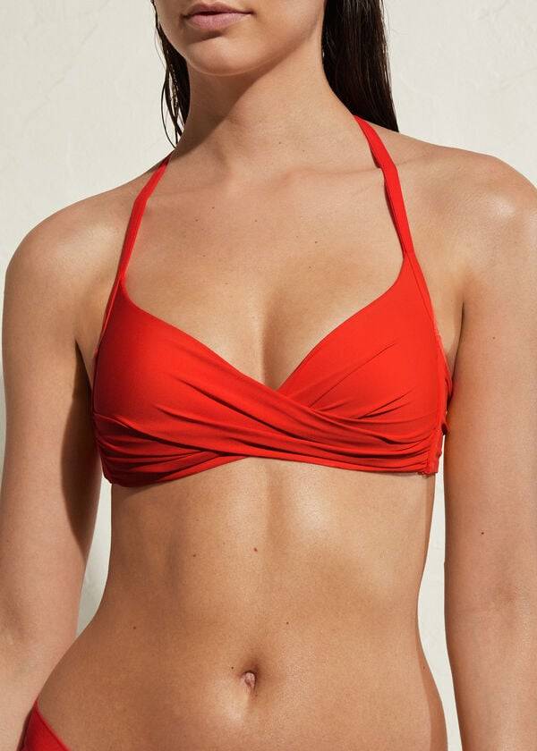 rotes calzedonia gepolstertes triangel-bikini-oberteil aus indonesischem Öko-material für damen
