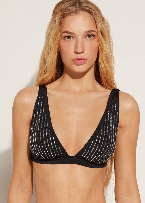 calzedonia gepolstertes triangel-bikini-oberteil shanghai für damen schwarz