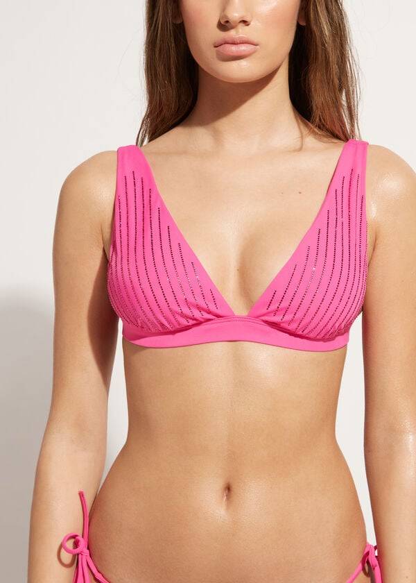 pinkfarbenes calzedonia-bikini-oberteil mit gepolstertem triangel-design für damen shanghai
