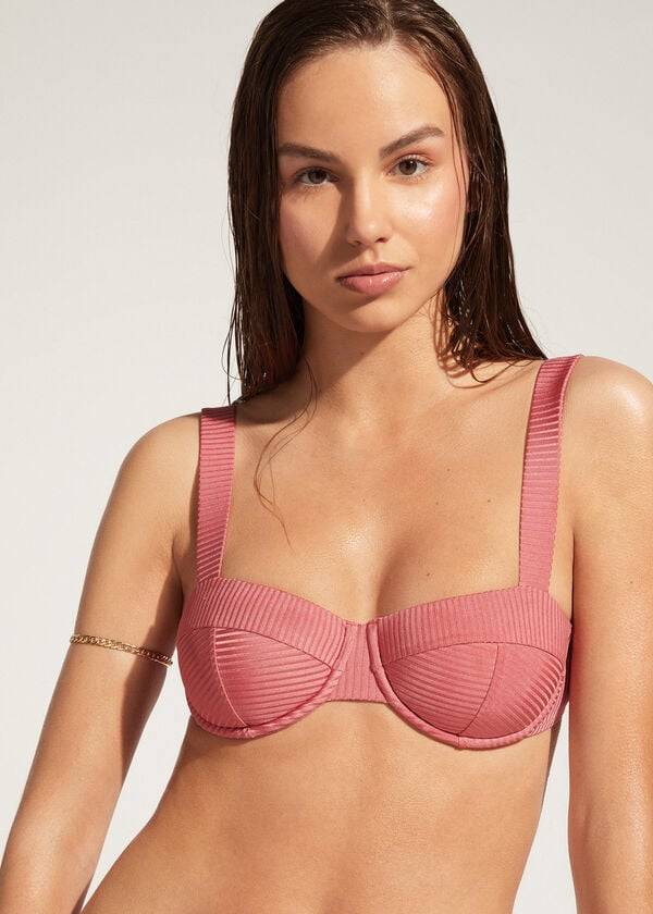 braunes calzedonia push-up bandeau biarritz damen-bikini-oberteil