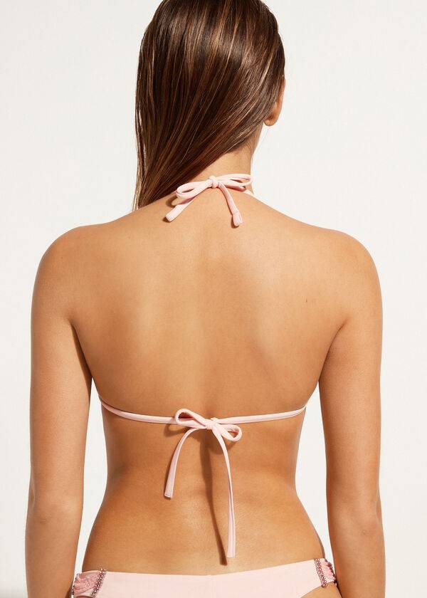 pinkfarbenes calzedonia strass-perlen-slide-triangel-bikini-oberteil für damen manila
