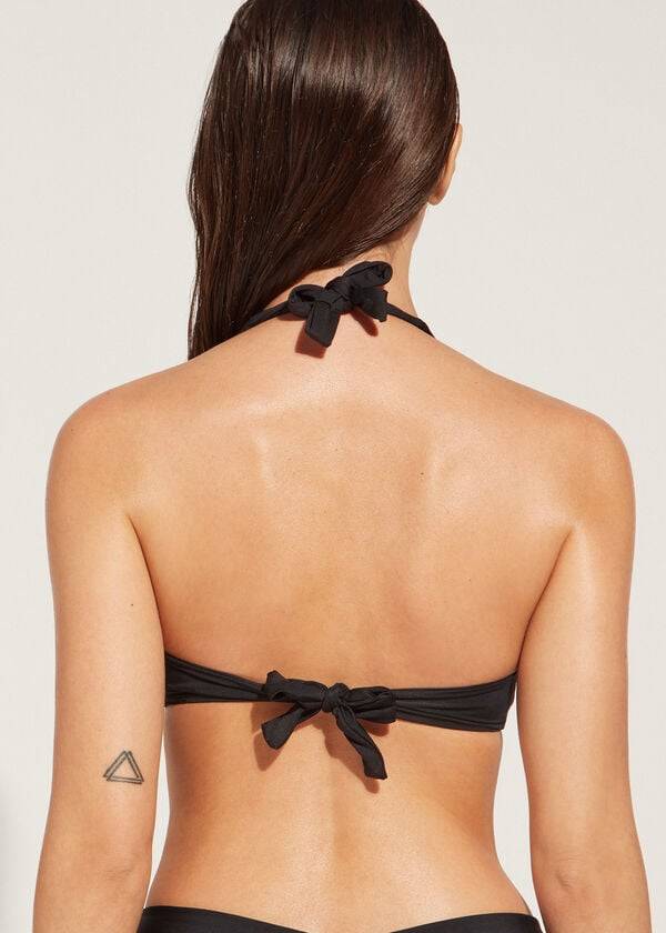 damen calzedonia triangel-bikini-oberteil mit weicher polsterung indonesien-design schwarz