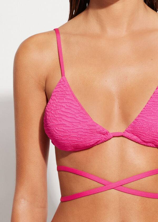pinkfarbenes calzedonia triangle slide string bikini-oberteil für damen miami-stil