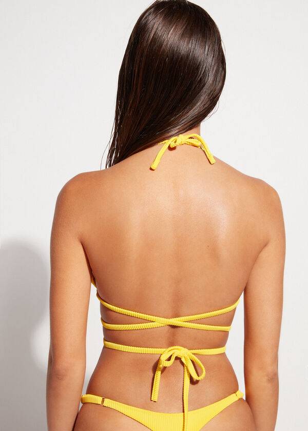 gelbes calzedonia triangle slide string bikini-oberteil für damen aus new york
