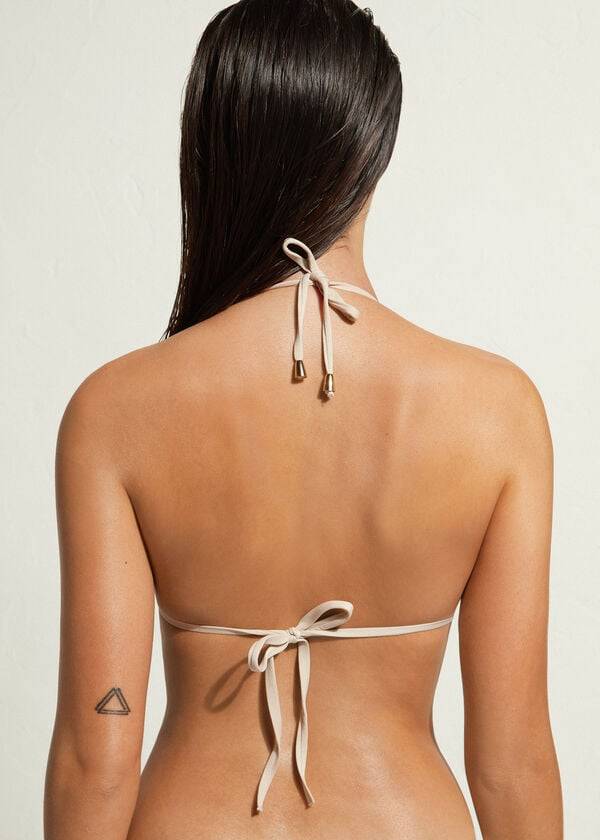 beige damen calzedonia triangel-bikini-oberteil „the hamptons