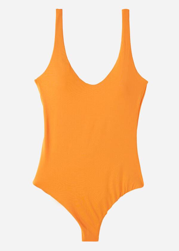 orangefarbener calzedonia-einteiler indonesischer Öko-badeanzug für damen